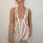 Ivory Vest Crochet Lace Blouse free spirit Top hippie people boho fringe MEDIUM