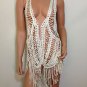 Ivory Vest Crochet Lace Blouse free spirit Top hippie people boho fringe MEDIUM