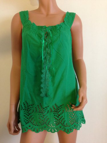 Green cotton crochet hippie boho top MEDIUM