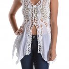 LAST ONE! Pretty White crochet cardigan angel vest hippie top blouse SMALL
