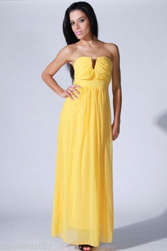 Yellow dress maxi long strapless bridesmaid pageant prom XS SMALL MEDIUM LARGE