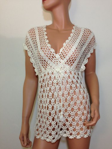 White crochet blouse top knit hippie boho gypsy SMALL