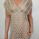 Beige crochet womens blouse top hippie boho hobo gypsy SMALL
