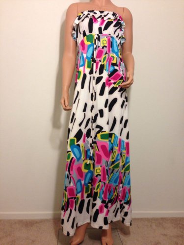 Strapless Floral Maxi Dress pop art mod MEDIUM