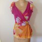 DVF Diane Von Furstenberg Floral Silk Wrap top Blouse Size 6 Medium