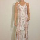 White 20s Gatsby inspired maxi Dress flapper tassel crochet fringe deco SMALL