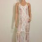 White 20s Gatsby inspired maxi Dress flapper tassel crochet fringe deco SMALL