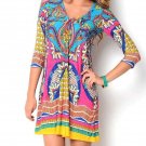 Floral dress festival blue pink yellow hippie boho bohemian Medium Large