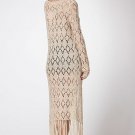 Free People beige crochet maxi fringe tassel dressy cardigan SMALL