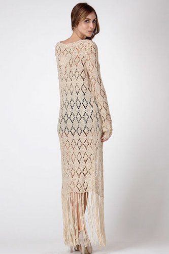 Free People beige crochet maxi fringe tassel dressy cardigan LARGE