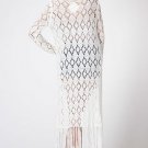 Free People white crochet maxi fringe tassel dressy cardigan MEDIUM
