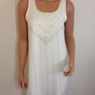 Ivory White Beaded Sequin Gatsby Roaring 1920s Style Dress Flapper Scallop SMALL