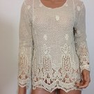 Beige crochet lace top blouse tunic hippie boho SMALL