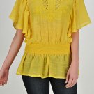 Yellow gauze tunic top blouse bohemian hippie boho SMALL