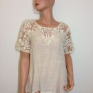 Beige crochet lace top blouse hippie bohemian gauze SMALL MEDIUM