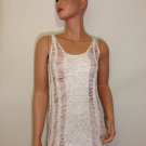 White knit crochet blouse tunic top hippie boho hobo SMALL