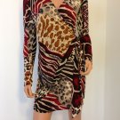 Dress Leopard Animal Print Wrap ivory cream beigeblack red SMALL