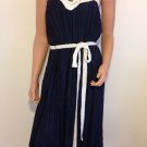 White blue crochet dress hippie boho bohemian maxi long  calf midi MEDIUM