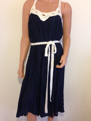 White blue crochet dress hippie boho bohemian maxi long  calf midi MEDIUM