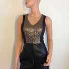 Black leather romper jumpsuit goth grunge rocker gold bronze SMALL
