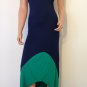 Blue Maxi Dress striped colorblock long hippie boho SMALL