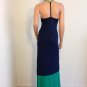 Blue Maxi Dress striped colorblock long hippie boho SMALL