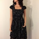 BLACK Embellished sequin vtg 50s 60s beaded rockabilly dress MEDIUM