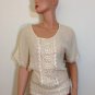 Beige Crochet Lace Blouse Shirt  free spirit Top hippie people Bohemian SMALL