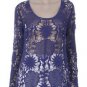 Blue Crochet Lace Tunic Top Blouse hippie Boho bohemian festival 70s MEDIUM
