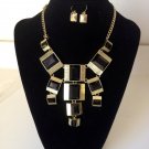 New Arrive Black Enamel panels shape Bib Statement Necklace Earring Set