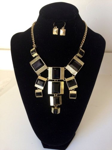 New Arrive Black Enamel panels shape Bib Statement Necklace Earring Set
