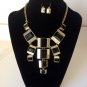 New Arrive Black Enamel panels shape Bib Statement Necklace Earring Set