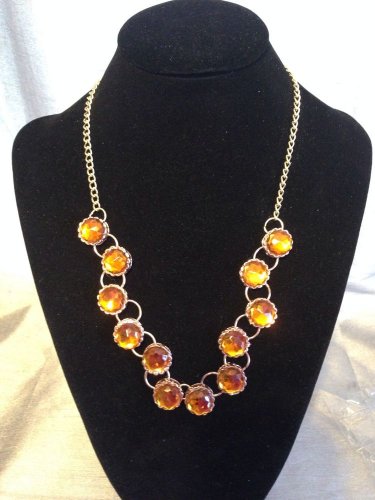 Great Gift For Mom Gold Tone Brass Necklace With Resin Stone