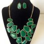 New Arrive Green Enamel panels shape large Bib Statement Necklace Earring Set
