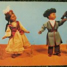 Falcon Hunters Boy Girl Dolls in Kazakh National Folk Costumes Vtg Post Card 60s