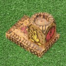 VINTAGE SMALL CANDLE HOLDER SCONCE HANDMADE WOODEN PYROGRAPHY 5th GRADE 1970s NR