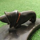 Vintage Business Card Pen Pencil Holder Cow Horn Made Dog Figurine Man Cave Deco