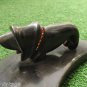 Vintage Business Card Pen Pencil Holder Cow Horn Made Dog Figurine Man Cave Deco