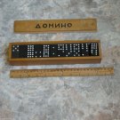 Vintage Bulgarian BIG Dominoe 55 Pieces Set Wooden Box Signed Cyrillic Letters