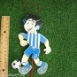 Blue White Stripes Team Apparel Outfit Soccer Football Player Wooden Figurine