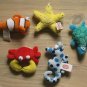 PLUSH SEAHORSE CRAB CLOWN FISH TURTLE STAR LOT 3 INCHES KEY CHAIN CHARM W/ LOOP