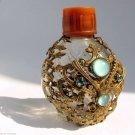 Vintage Perfume Bottle Empty Glass Nice Brass Floral Theme Ornate Decorated