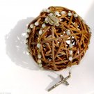 Vintage Rosary Mop Beads Silver Color Crusifix Italy