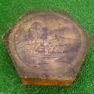 Vintage Wooden Trinket Box Soldier Shaving Gear Octagonal Pyrography Landscape