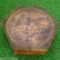 Vintage Wooden Trinket Box Soldier Shaving Gear Octagonal Pyrography Landscape