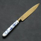UCHATIUS BRONCE - Vintage Brass Blade Knife - Porcelain Handle - White & Blue
