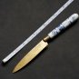 UCHATIUS BRONCE - Vintage Brass Blade Knife - Porcelain Handle - White & Blue