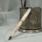 Vintage Ballpoint Pen - Cream Ivory Marbled Plastic/Celluloid Barrel - Brass Tip