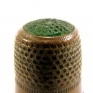 Vintage BRASS THIMBLE - Emerald Green Aqua Stone Tip - Antique Sewing Home Decor