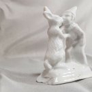 Rabbit Kissing Harlequin Figurines - Circus Scene - Vtg Porcelain Home Decor 50s
